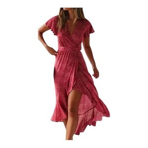 R. Vivimos Women’s Sumer Cotton Short Sleeve Irregular Dots Ruffles Wrap Flowy